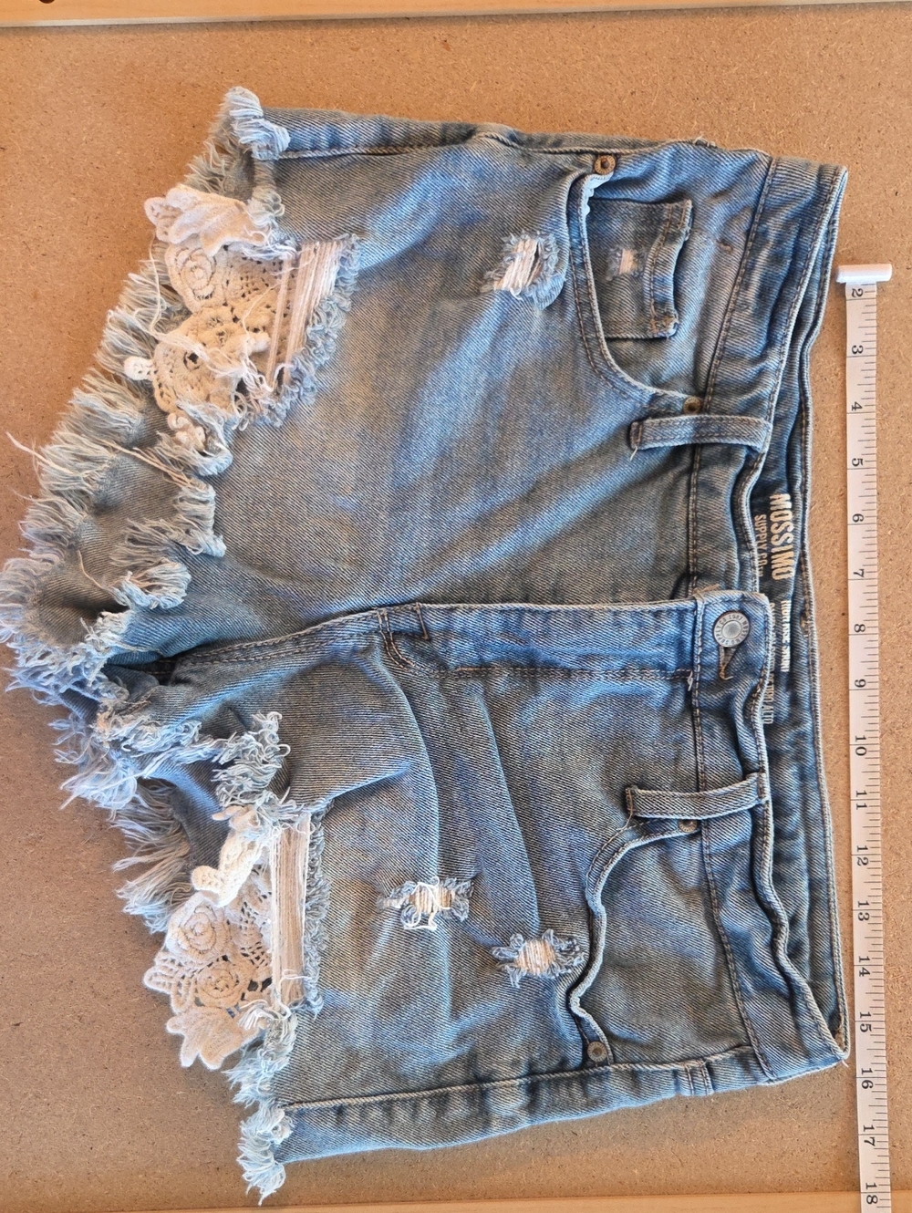 Mossimo Supply Co. Light Blue Distressed Denim Shorts with Lace Trim